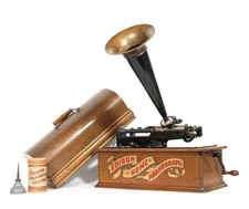 1901 Edison RED Banner Home Phonograph w/Original 14" Horn, Shaver, More