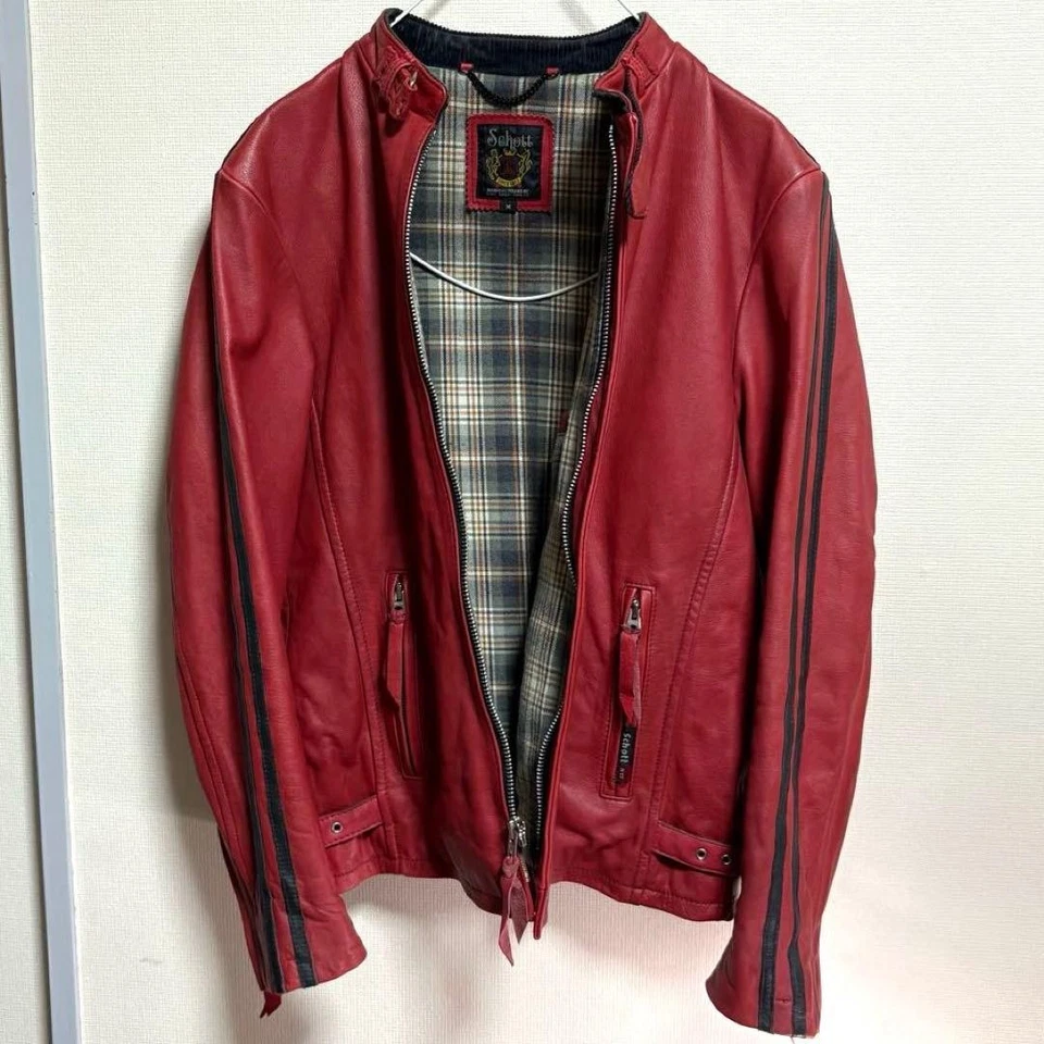 Schott Single Rider Jacket, Striped, Red with Black Lines, Size 36 - Image 3 of 4