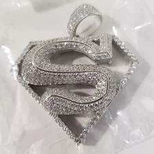 2.50Ct Round Cut Real Moissanite Men's SUPERMAN Pendant 14K White Gold Plated