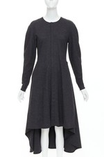 OLD CELINE 2017 Phoebe Philo dark grey wool blend hi low hem dress FR36 S