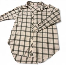 Knox Rose Women’s Tunic Length Olive/Cream Sz XL Lightweight Button Down Flannel