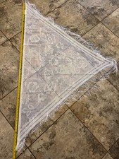 NWT Vintage White Floral Large Triangular Shawl Scarf With Fringe Made in Japan