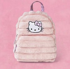 Hello Kitty Pink Faux Fur Backpack with Iridescent Straps Adjustable Shoulder
