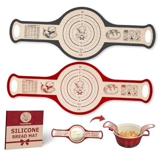 Silicone Bread Sling for Dutch Oven, 2 PCS Non 2‑Pack | Red Round + Gray Round