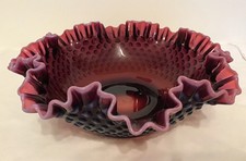 VINTAGE FENTON ART GLASS PLUM OPALESCENT HOBNAIL BOWL