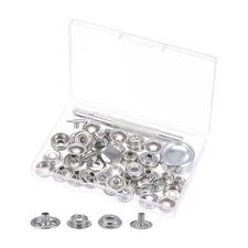 12 Sets Snap Fasteners Kit Stainless Steel with Setter Tools Silver Tone