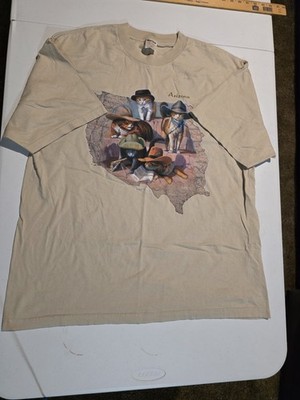 Vtg Bryan Moon Cat Cowboy T Shirt XXL Murina USA Arizona Western Graphic Tee