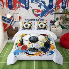 BSNTHO Soccer Comforter Set Boys Twin Size Sports Bedding, Hand Drawn Footb...