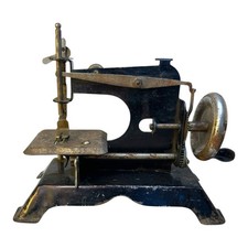 Toy Sewing Machine Black Tin Silvertone Metal Childs 1940s Vintage