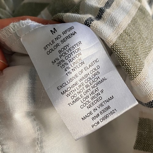 CI SONO Serena Romper Size Medium Green Stripe Drawstring Waist Linen Blend - Picture 7 of 11