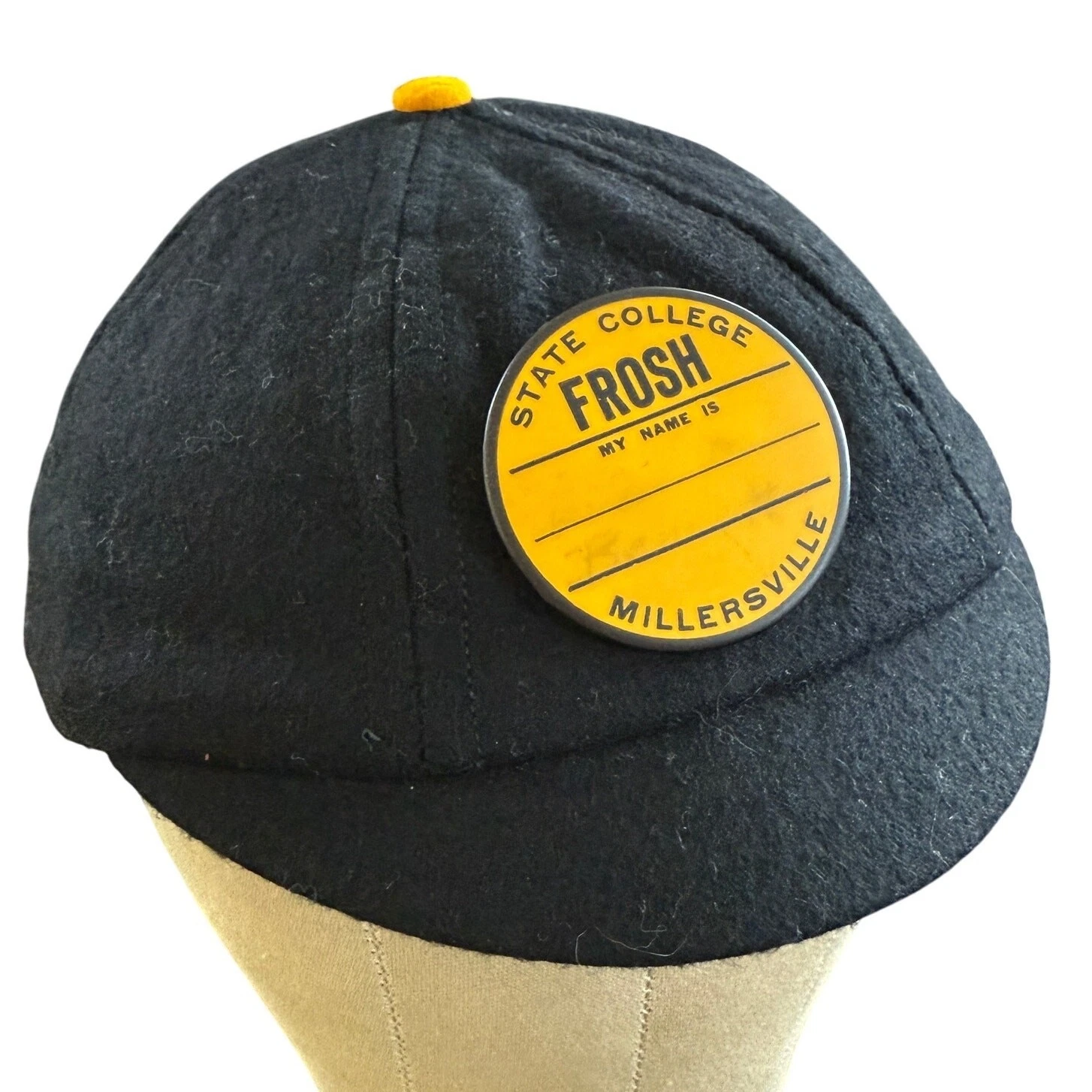 True Vintage 1950s Millersville State College Frosh Beanie Hat + Pin Badge