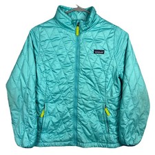 Patagonia Girls Nano Puff Primaloft Jacket Size Large 12 Quilted Green / Blue