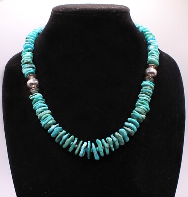 Navajo Sterling Silver Stamped Bench Bead Nacozari Turquoise