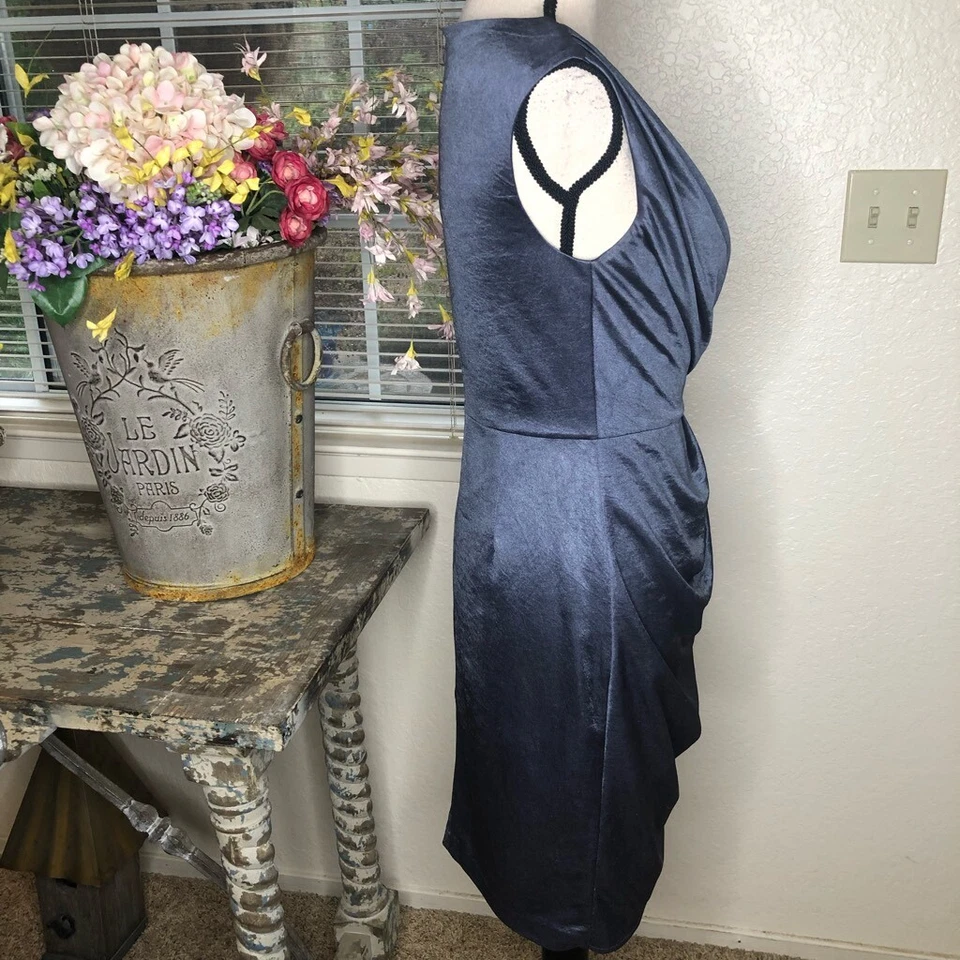 Suzi Chin For Maggy Boutique Steel Blue Drape Front Dress - Image 3 of 4