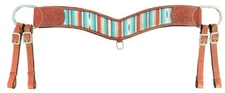 4" wide SOUTHWEST SERAPE PRINT LEATHER TRIPPING COLLAR w/ Stainless steel metal