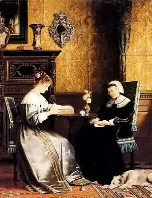 Oil painting rudolf ernst - reading a book two young female portraits on canvas