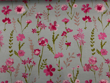Floret Floral Cotton Fabric Aqua Pink  Curtain Upholstery Blind Material