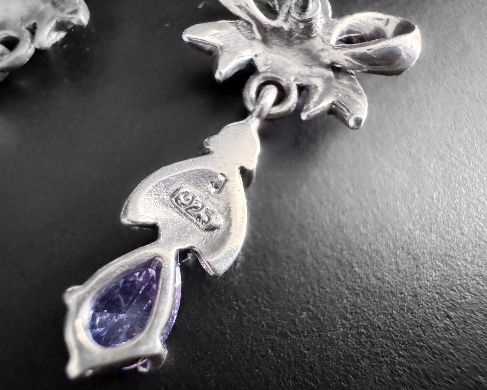 Genuine Sterling Silver Solid Amethyst Dangle Bow… - image 4