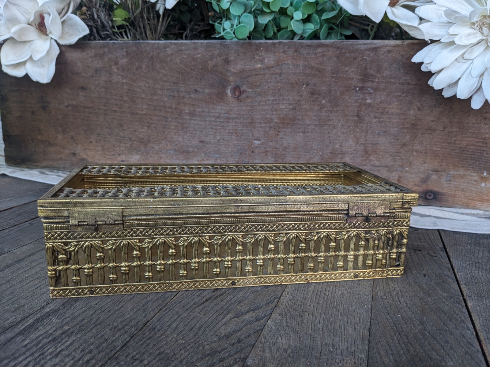 Vintage Brass Filigree Tissue Box Holder eBay