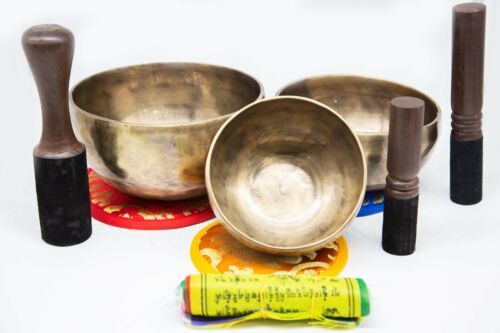 Tibetan 3 Set 5"- 7" Chakra Healing Handcrafted Singing bowls for sound healing, - Picture 2 of 3