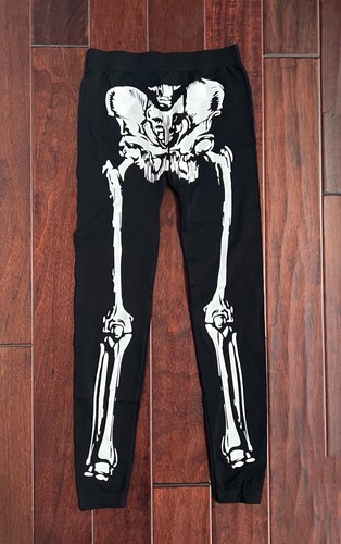 Spirit Halloween Skeleton Leggings Adult Medium Black White NWOT HORROR MOVIE - Picture 3 of 5