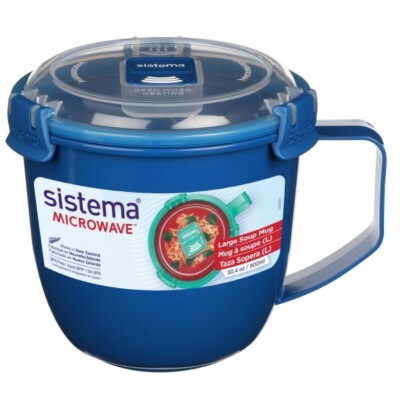 4 Stk-Sistema 21141 Mikrowelle Große Suppe-Becher, 900ml,BPA Free-Mint/Blau/Lila