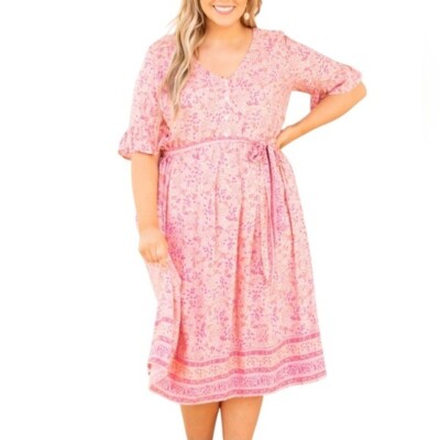 Chicsoul angel energy pink paisley drop waist boho midi dress plus 2x