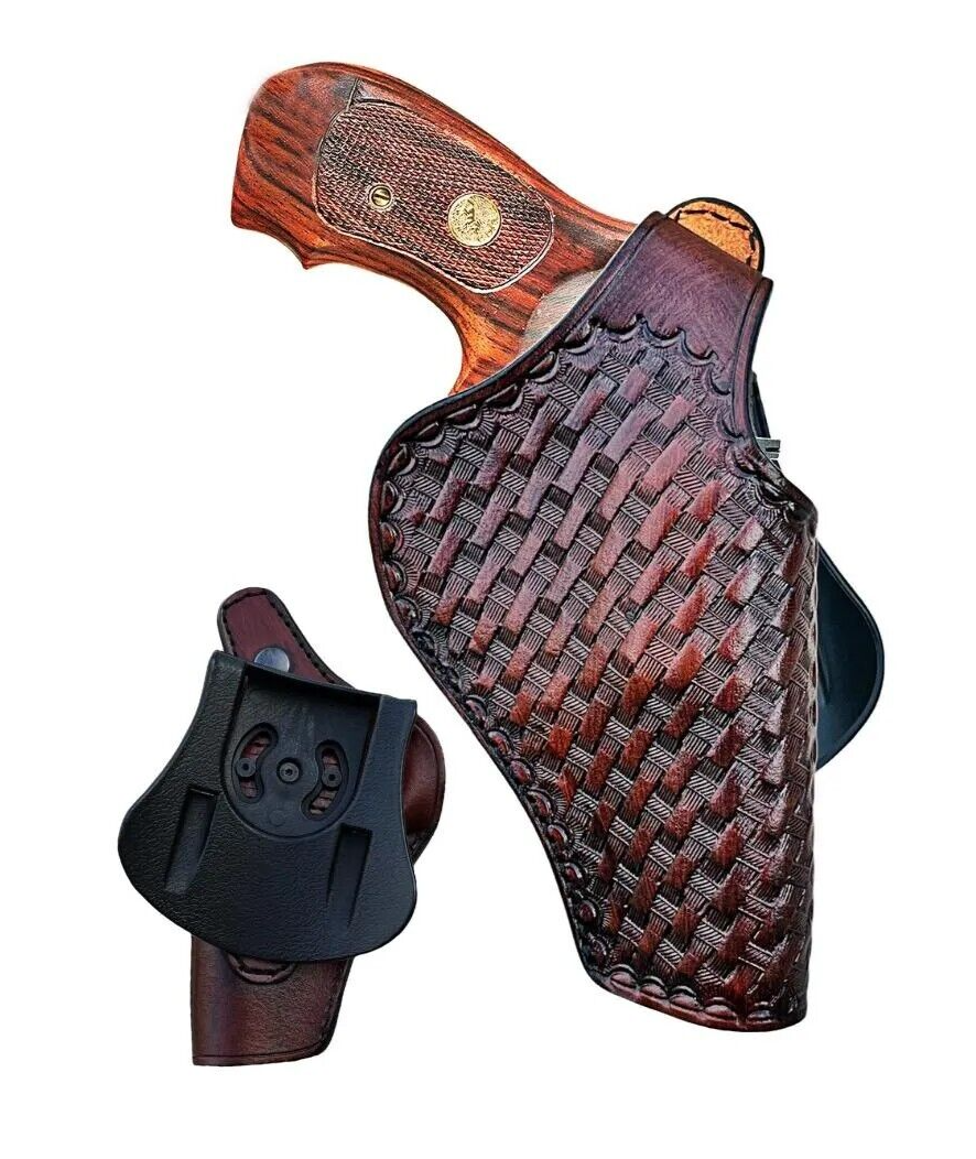 Leather Paddle Holster For Taurus Judge 45 Colt/ 410 GA - Basket Weave
