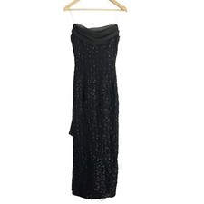 Dave and Johnny Vintage Black Metallic Lace Strapless Formal Gown Size 8
