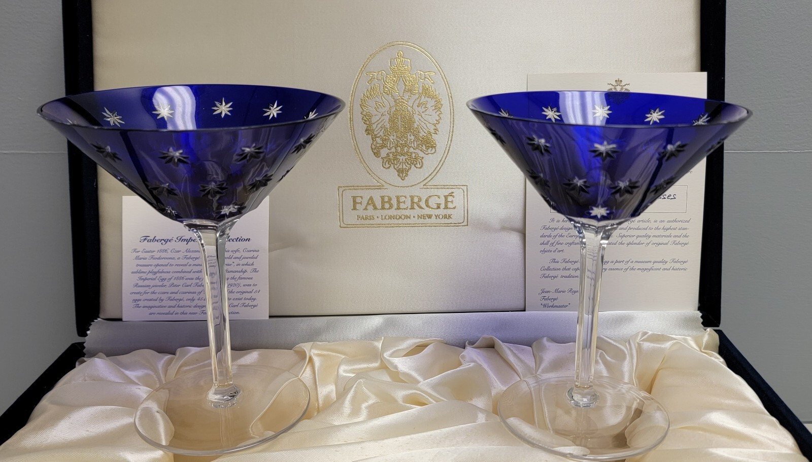 Faberge Crystal Galaxie Martini Glasses Set of 2 Brand NEW In Box! Hard