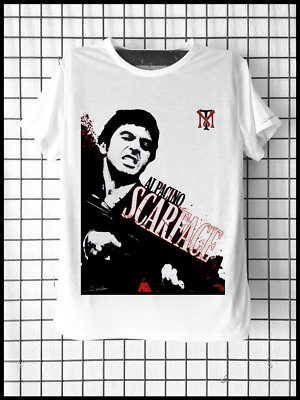 Scarface Tony Montana Al Pacino T-Shirt Kultfilm Vintage Schwarz Weiß Rot