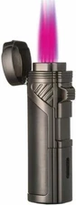 Quadruple 4 Jet Flame Refillable Butane Lighter W/Cigar Punch,Gift Box(Gunmetal)