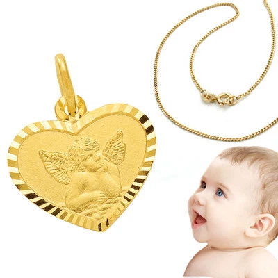 FACHHANDEL-DIREKT Schutz Engel Herz Echt Gold 585 mit Namen Gravur und Kette Silber 925 vergoldet
