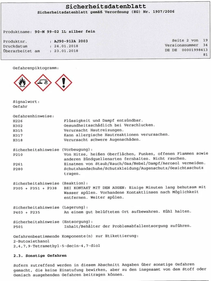 Glasurit 90-M 99/02 Metallizzato Vernice Miscelata ad Acqua Argento Fein 0,5 - Immagine 2 di 2