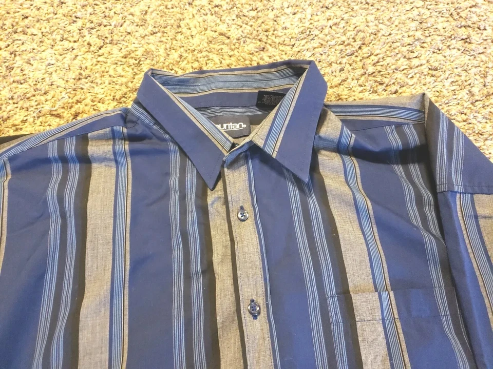 Camisa de vestir para hombre XL puritana abotonada azul gris manga larga  Foto 3 de 4