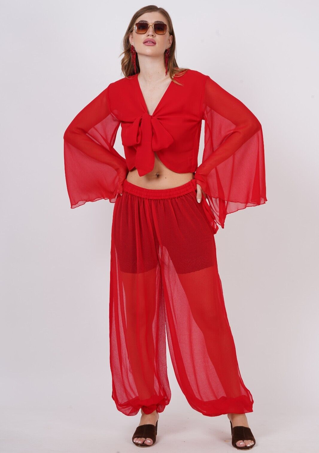 Venta al por mayor Pantalón harén largo transparente danza del vientre para m...