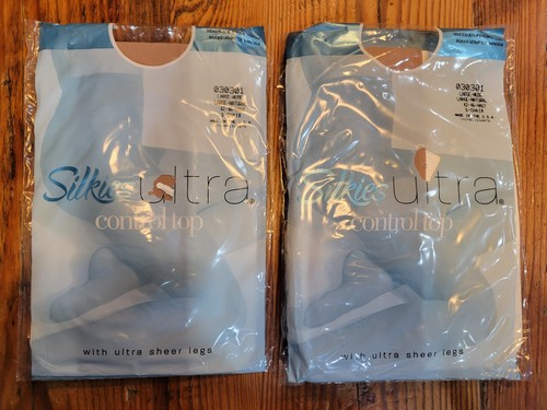 Lot of 2 Silkies Ultra Control Top Pantyhose Large Nude 030301 New Sealed