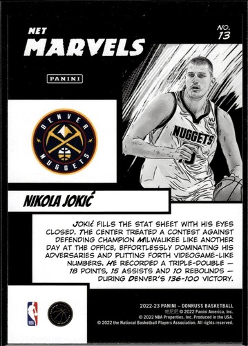 2022-23 Panini Donruss Net Marvels #13 Nikola Jokic (NM+)(BSK) - Imagen 2 de 2