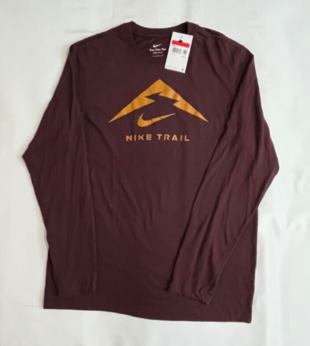 Nike Trail Logo Dri-FIT Men's Maroon Long Sleeve T-Shirt Sz Large FN0827-652