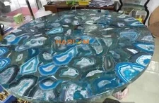 Round Blue Agate Sofa Center Office Desk Counter Side End Table Top Handmade Top