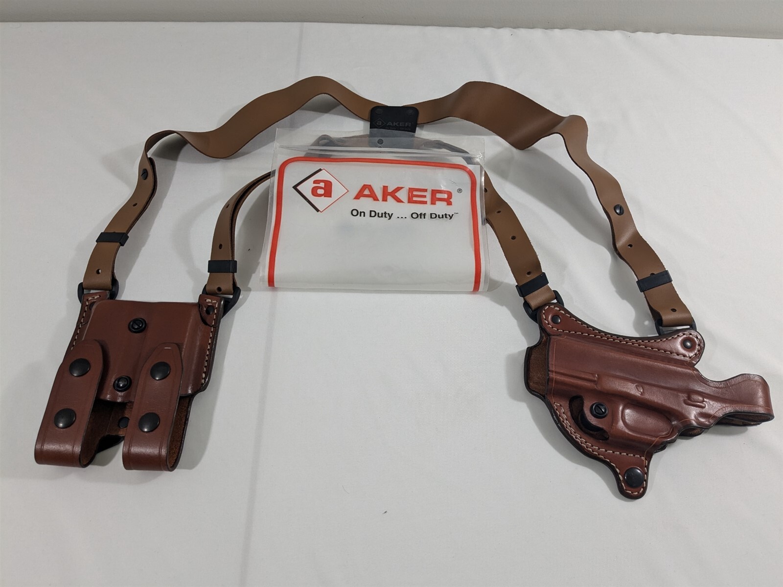 AKER 107 FLATSIDER XR7 SHOULDER HOLSTER RIG w MAG HOLDER BROWN GLOCK 17 22 31 LH-image