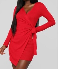 Fashion Nova Natasha Wrap Dress - Red Size Medium
