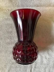 Anchor Hocking Windsor Royal Ruby Red Bubble Glass Vase Pineapple Pattern Vtg