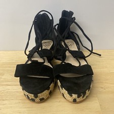 Vince Camuto Kellia Espadrille Black Suede With Leopard Platform 7 1/2