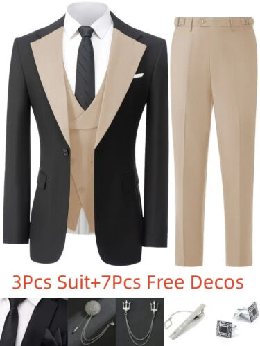 New Men's Suits 3 Pieces Groom Bestman Slim Fit Wedding Prom Party Tuxedo Elega - Picture 11 of 27