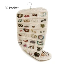 80 Pocket Hanging Jewelry Organizer Double-sided Clear Earring Storage Bag