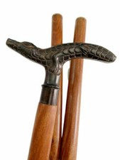 Vintage Wooden Walking Brass Alligator Handle Antique Style Cane Gift Replica