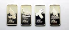 Rare Full Set Wild Turkey Bourbon .999 Silver Art Bars, 1976, Hamilton Mint Ser#