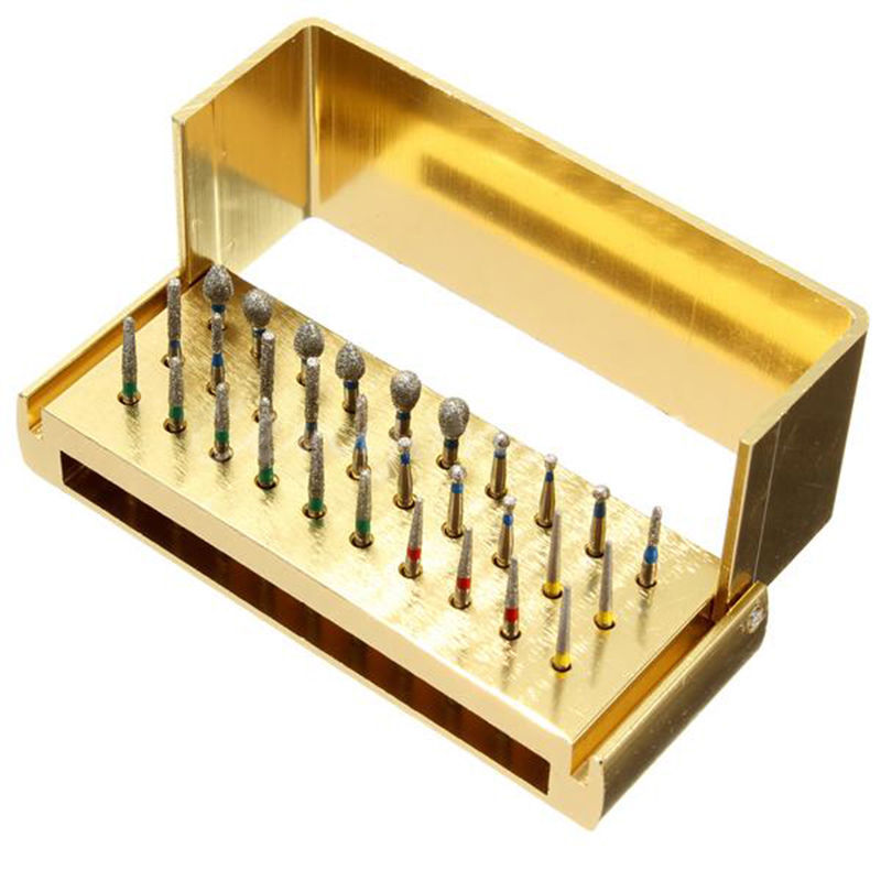 30-Piece Dental Diamond Polishing Burs Set FG1.6mm With Disinfection Holder Block
