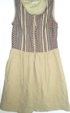 NW3 Hobbs Tapestry Stripe Dress beige brown jacquard 100% cotton Size 10 vgc